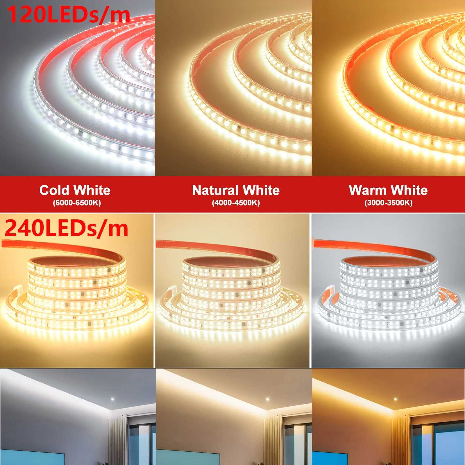 AC 220V LED Lights Adhesive Strip SMD 2835 05m-30m 120LEDs/m 240sLED/m Waterproof Outdoor LED Strip 10cm Cuttable Flexible Lamp W251112