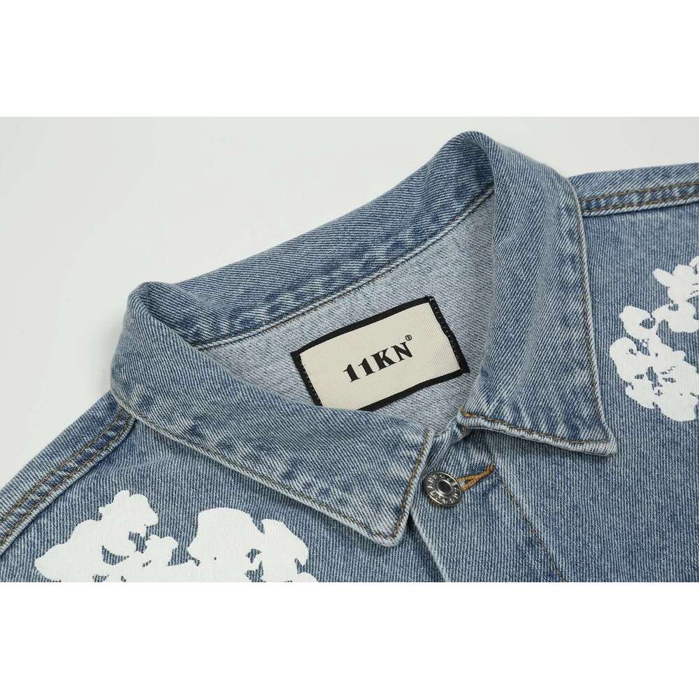 High Street Men's Denim Jacke Kapok Print Graffiti Loose Jeans Coat Streetwear Hip Hop Wind Male