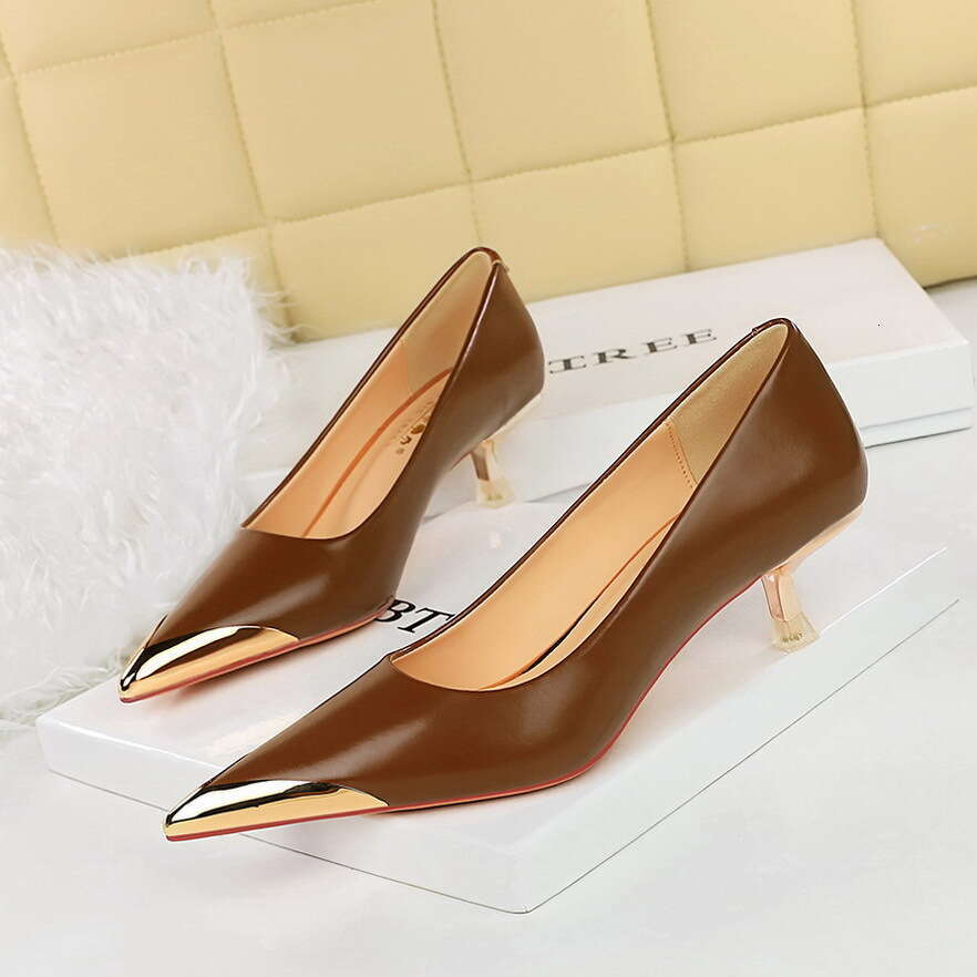 Brown Pumps Designer Shoe 4.5/9.5cm Heels stiletto comfortable High Heel Metal Pointed Toe business casual shoes women