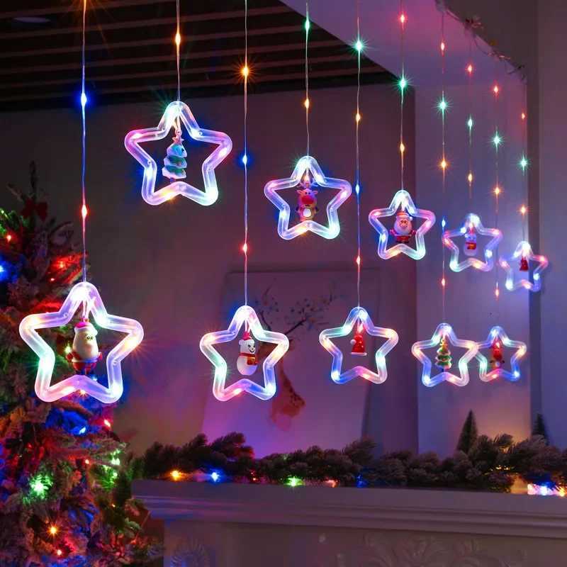 LED Christmas String Lights Room Garland Curtain Lamp USB Plug Star Santa Claus Decoration Lights for Bedroom Living Room Window M251113