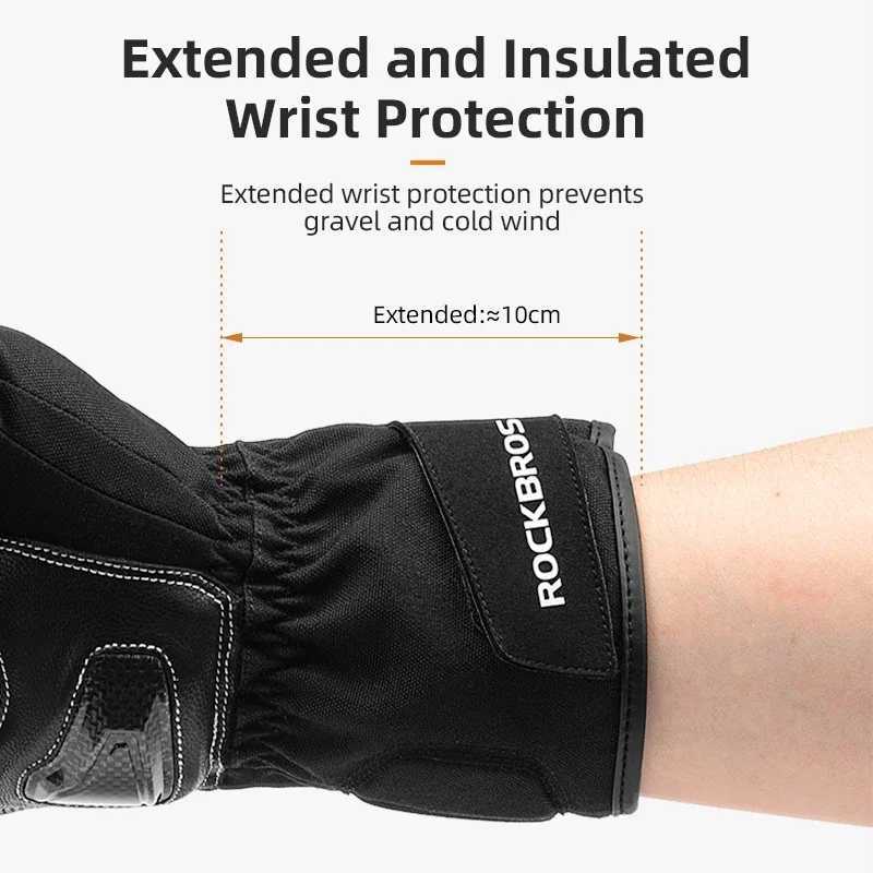ROCKBROS Winter Gloves PU Leather Non-slip Ski Gloves Motorcycle Hiking Cycling Full Fingers Touch Screen TPU Protection GlovesC250412