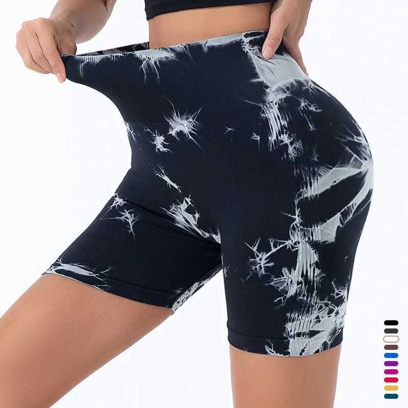 High waisted yoga shorts seamless push up shorts for women gym exercise shorts running shorts tie dye fashionable knitted ultra-thin three-point pants