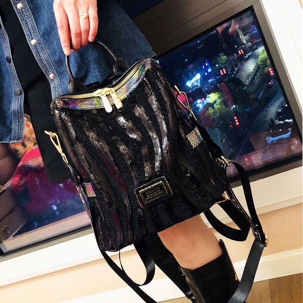 Backpack genuine leather new trend versatile with large capacity travel sequin backpack for women