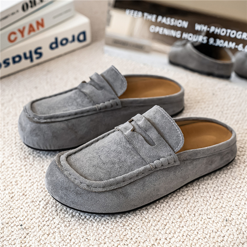 Popular New Design Men Comfortable Suede Casual Slide Slippers Fashion Thick Sole Home Closed Toe Mule Sizes 37-46 Gray Black Beige Free Shipping