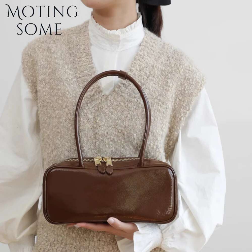 Motingsome Retro Leather Bowg Bag Woman Satchel Niche Shoulder Underarm Commuting France Pouch Bags Lady Spring New 2025