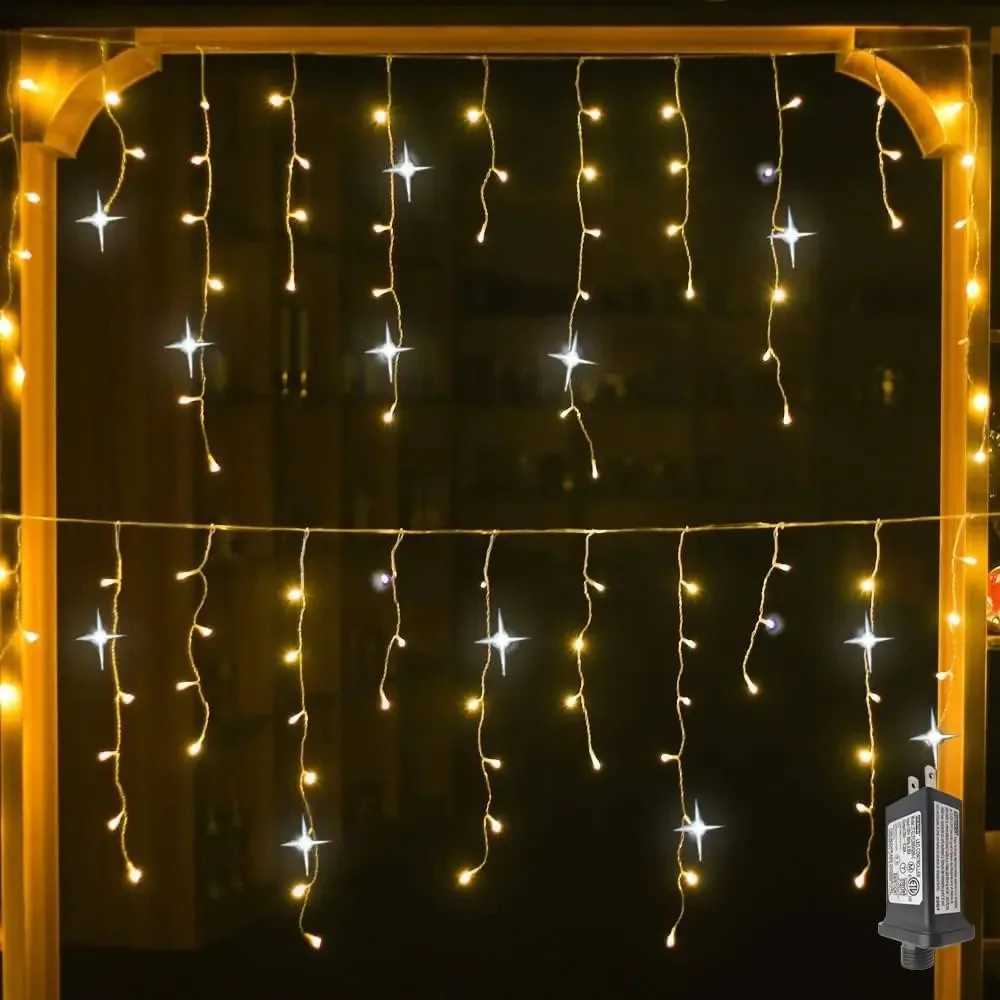 Christmas Decorations Festoon Icicle Curtain Led Lights Outdoor Warm White With White Flash Fairy Light Clear Wire New Year 2025 M251113