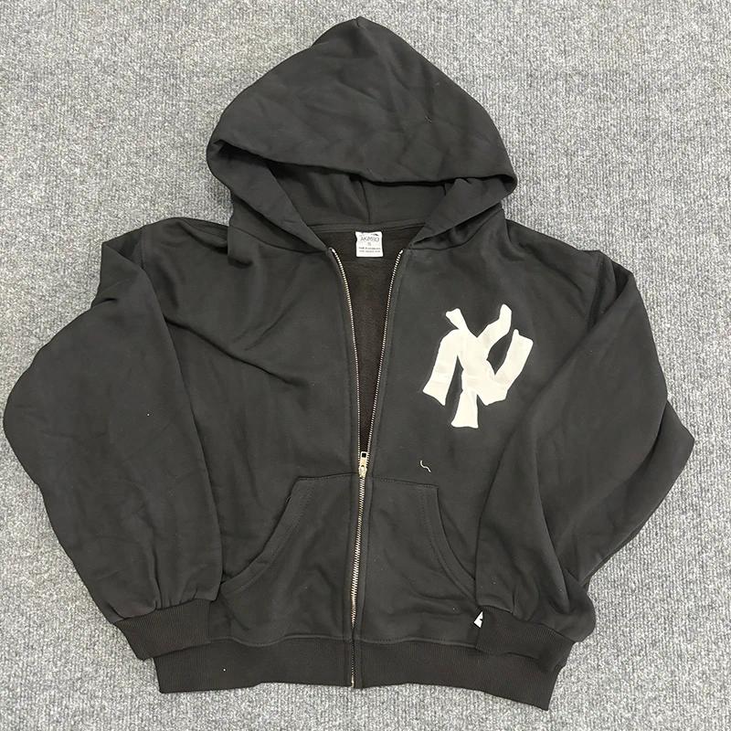 Men's Tracksuits Harajuku Men Hoodie Akimbo Zipper Fleece Loose Club Rap Women Hoody Casual Retro Hip Hop Wear Sweatshirt