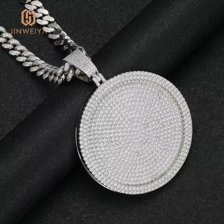 JWY Men Round Brass Large Hip Hop Iced Out Charm Pendants Zirconia Hip Hop Pendant Link