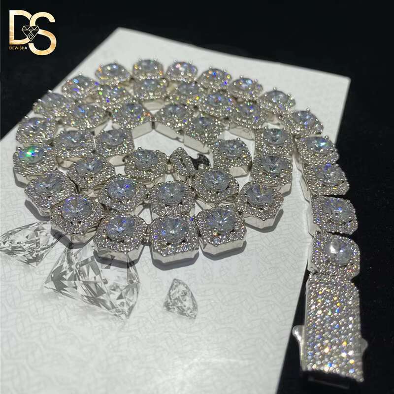 10mm Width New Fashion Rock Sugar Like Sterling Silver 925 Hip Hop VVS Moissanite Cuban Chain Necklace for Men