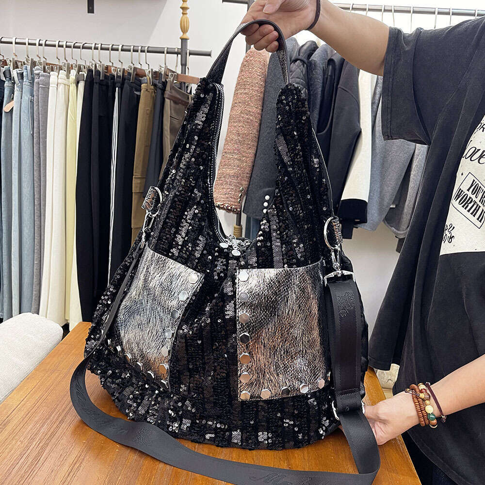 Backpack Large Capacity Soft Leather Fashion Glitter Single Shoulder Big Trendy New Personalized Handbag Crossbody Bag