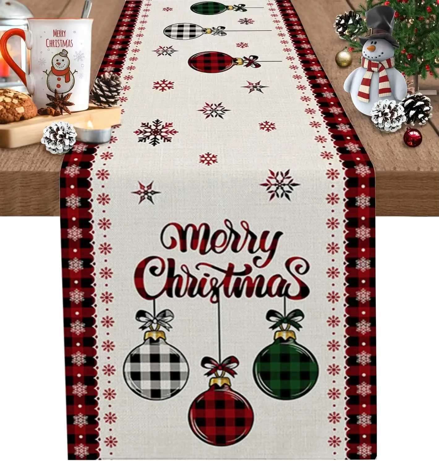 Christmas Christmas Plaid Ornament Table Runner Merry Christmas Snowflake Design Home Decor Xmas Holiday Party Dining Table Accent Festive Y251113