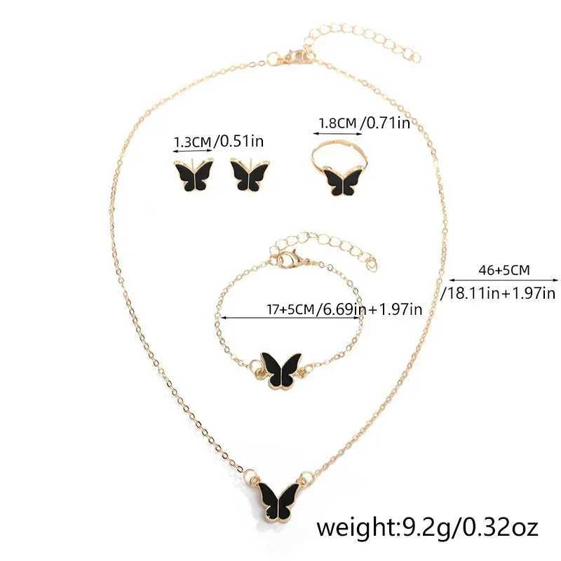 4Pcs/Set Fashion Butterfly Pendant Necklace Earrings Ring Bracelet Set For Women Engagement Wedding Jewelry Set Anniversary GiftC250411