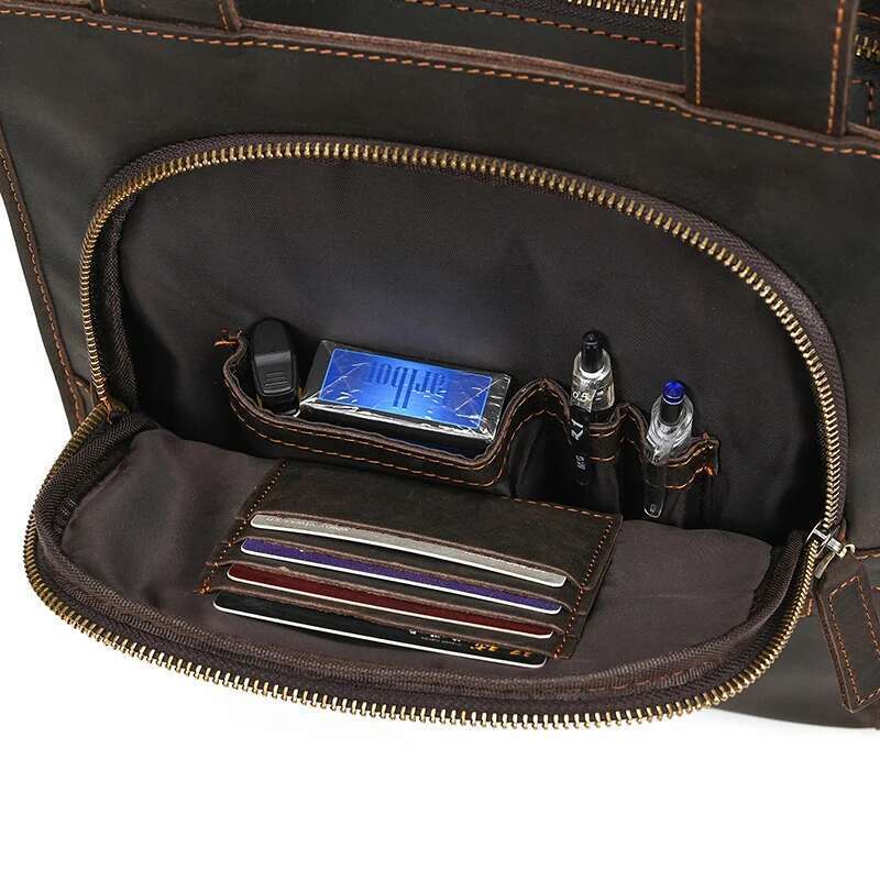 Genuine Leather Men's Shoulder Vintage Crazy Horse Skin Zipper Pocket Flap Messenger Bag Man Daily Big Handbag Work Tote