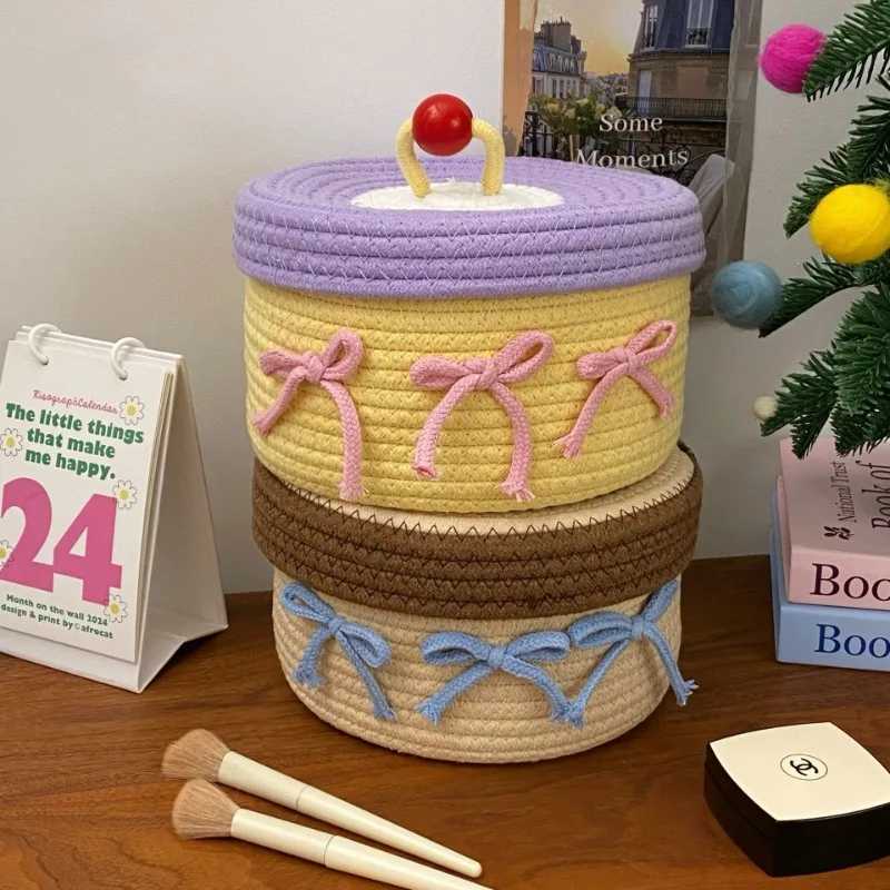 1PCS Cotton Rope Storage Basket with Lid Non-Woven Fabric Dustproof Decorative Organizer for He Desktop Bathro Y251112