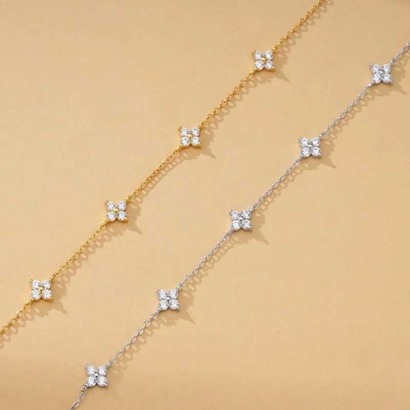 Luxury 925 Silver Plated Cubic Zirconia Four Leaf Clover Bracelet for Women Adjustable Chain Jewelry 18k Gold Plated Fashion Accessory Y251112