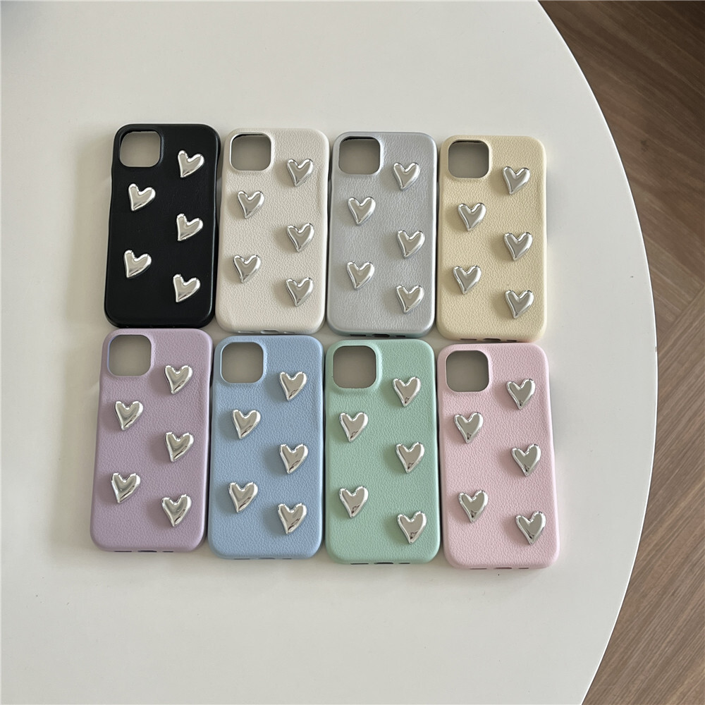 Full Screen 3D Heart Phone Case Compatible with iPhone 16/15 Pro Max Solid Color Protective Cover iPhone 14/13 Pro