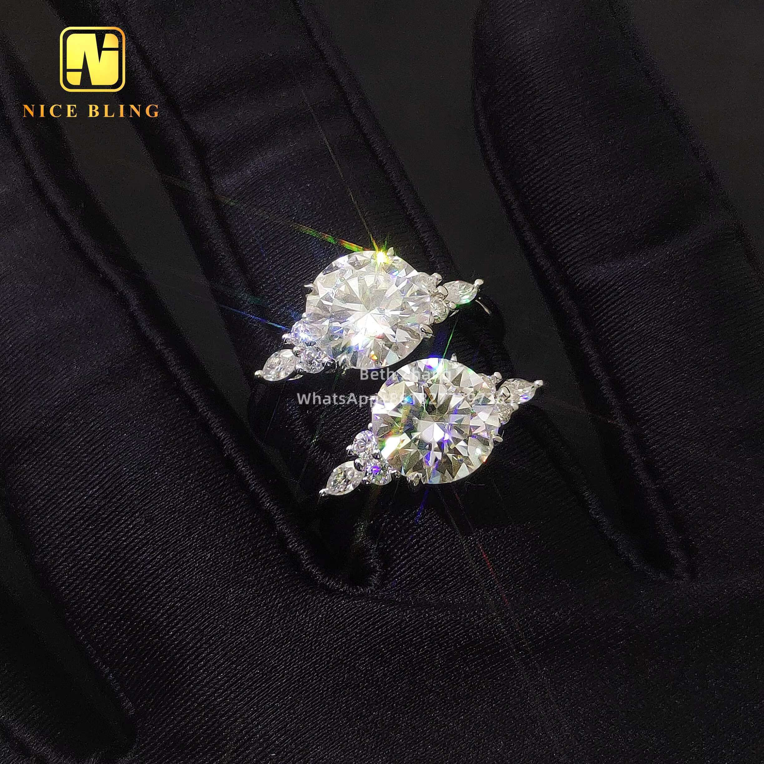 Wholesale Price Luxury Diamond Ring 3ct Round Brilliant Moissanite Engagement Rings for Women Weddings 925 Silver Jewelry