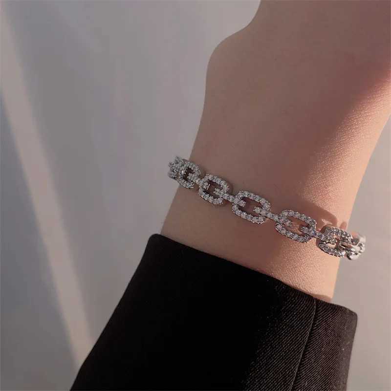 Yupsk Shiny Zircon Hollow Rectangle Link Cuff Bangle Bracelet for Women Luxury Wedding Party Jewelry Womens GiftC250411