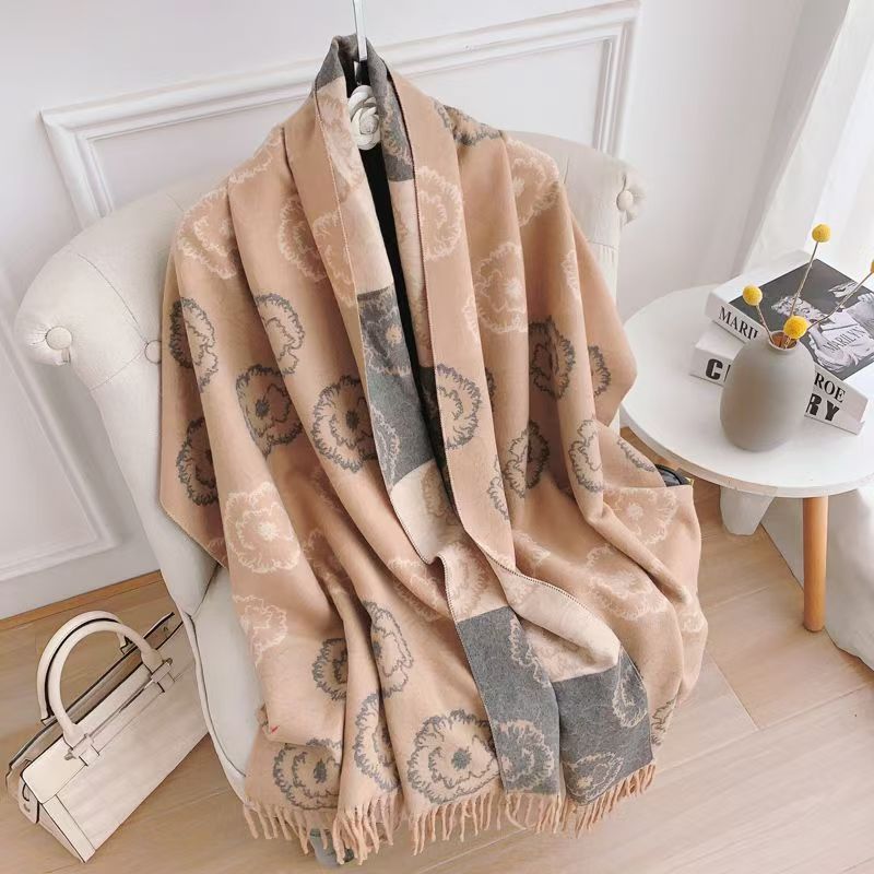 T466 Camellia scarf women's autumn and winter new high-end Korean version all-match thick warm neck scarf