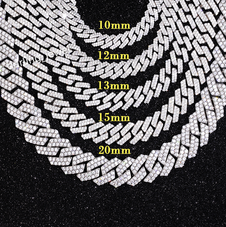 Yu Ying Gems 2rows Hip Hop Cuban Chain S925 Silver with Iced Out Vvs Moissanite Cuban Necklace Cuban Link Chain