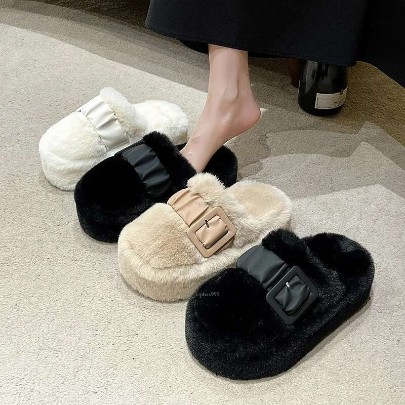 Outdoor Network Red Thick Bottom Bao Head Hair Slippers 2024 New Designer Slippers Korean Fairy Wind With Plush Cotton Shoes