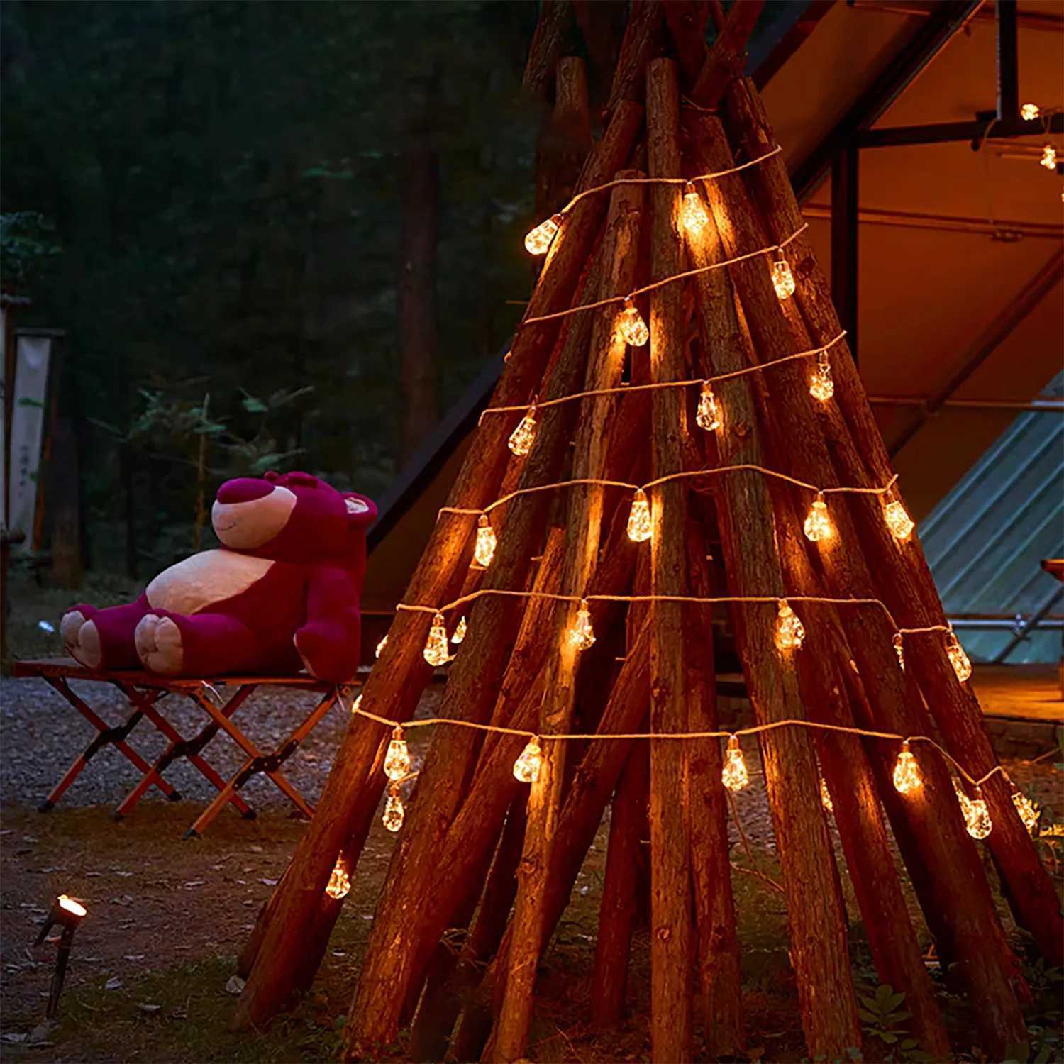 Solar Powered Outdoor String Light 7m 16 Bulb Waterproof Garden Lamp for Patio Fence Path Yard Porch Railing Bar Christmas Decor M251113