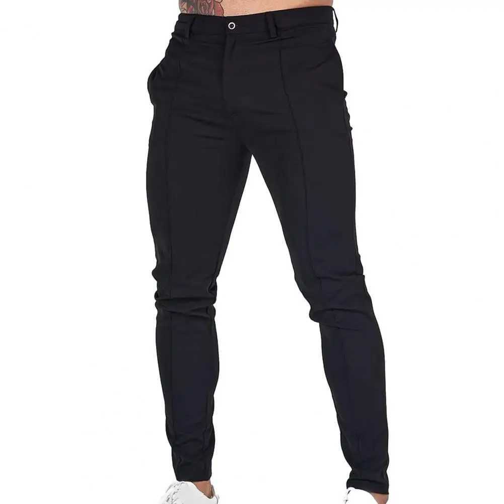 Adjustable waist pants for mens slim fit solid color business pants breathable mid waist ankle length soft and comfortableXJ250412