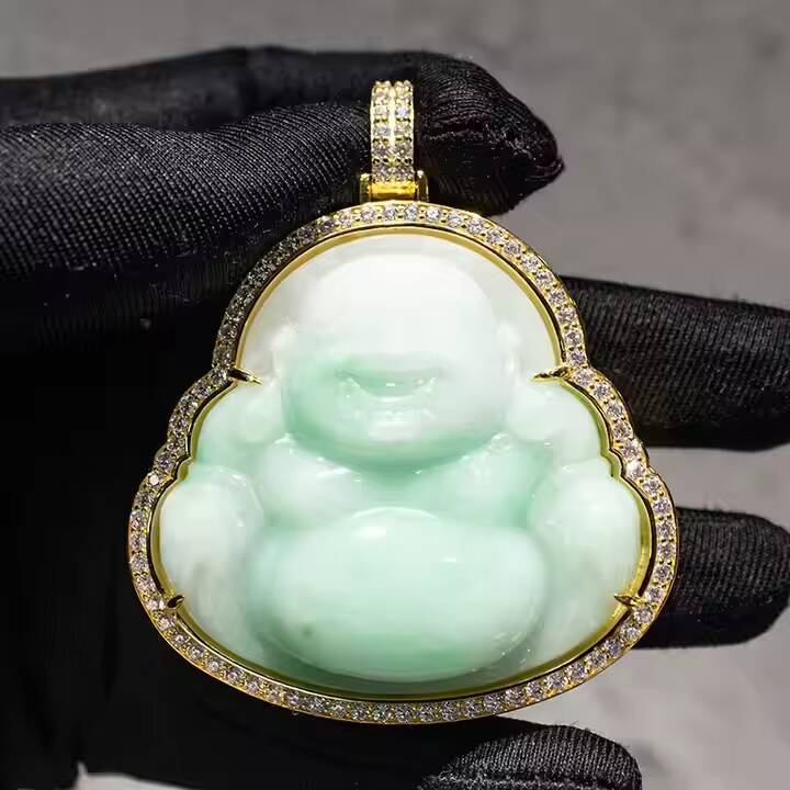 Custom Special Pendant Natural Buddha Jade 925 Silver Plated 18k Gold Micro-inlaid Moissanite Gemstones Pendant Jade Jewelry