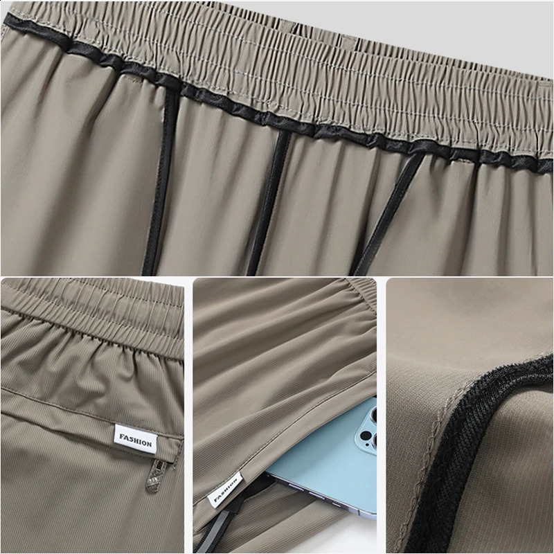 Ice silk mens summer quick drying loose straight leg pants high elasticity sports pants jogging casual pants 250410