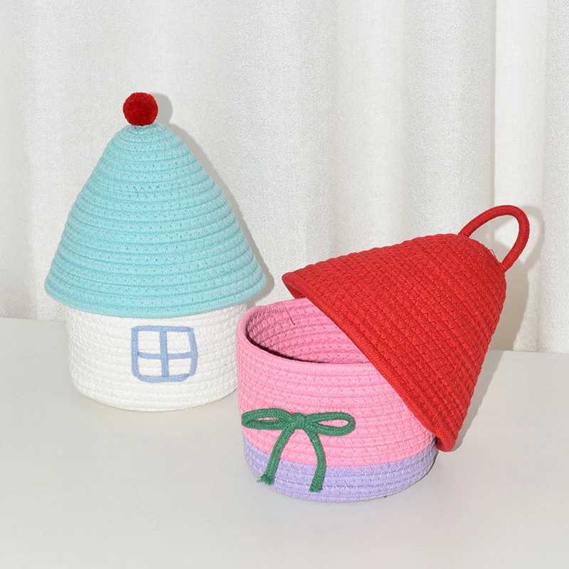 Cartoon House Shape Cotton Rope Woven Storage Basket Sundries Snacks Basket Kids Toys Container He Desktop Organizer Y251112