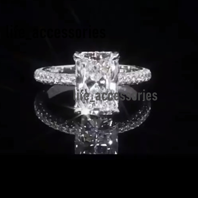 Freeshipping Stock 3ct Radiant Cut Moissanite Wedding Ring for Engagement 18k Gold Plated 925 Sliver Diamond VVS Moissanite Ring