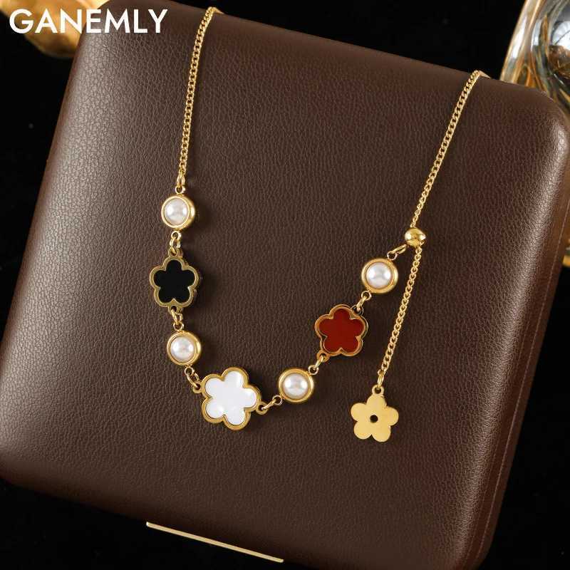 Luxury GANEMLY 316l Stainless Steel High Quality Five Leaf Flower Petaled Pendant Necklace Chain Clover Neck Collar Exquisite Jewelry Y251112