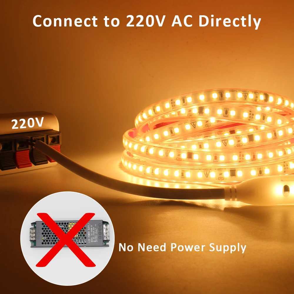 220V 230V SMD 2835 LED Strip Light Waterproof 120LEDs/m 1M 2M 3M 4M 5M 10M 15M 20M Warm White Flexible Tape Lamp Room Lighting M251113