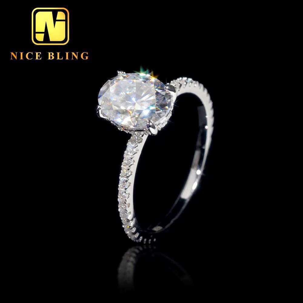 Wholesale Fine Jewelry Finger Rings 925 Sterling Silver D-vvs Diamond Oval Cut Moissanite Engagement Ring for Women