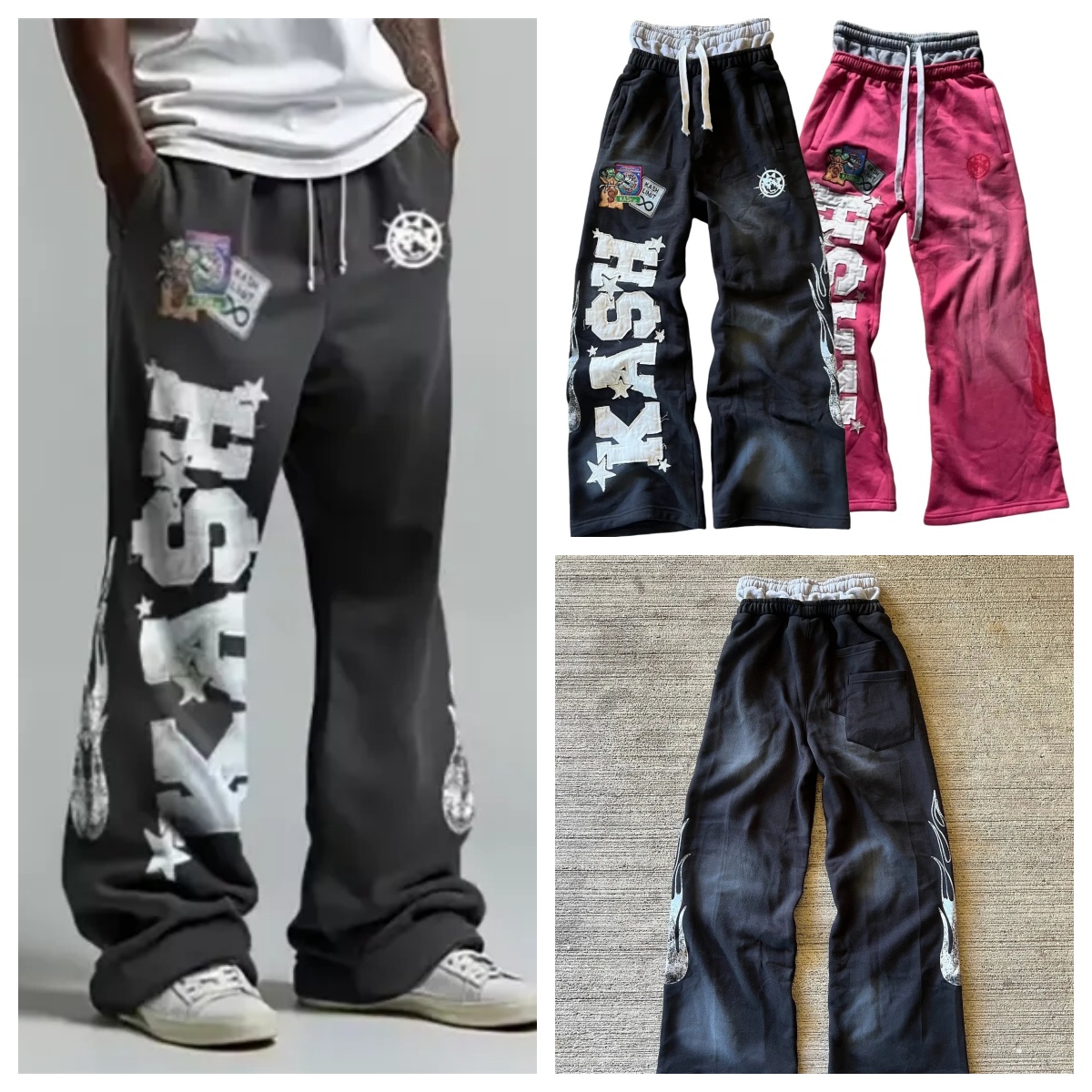 Men's Pants American Embroidered Letter Patch Harajuku Retro Double Layer Design Y2K Baggy Sweatpants Men Hip Hop Streetwear Gothic Elastic Waist