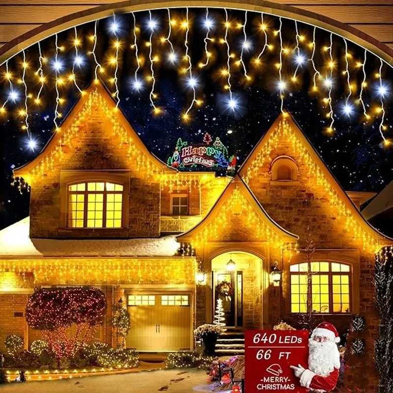 2025 Christmas Lights Street Garland Led Icicle Curtain Lights White Flash Outdoor Festoon Fairy Light Wedding New Year Decor M251113