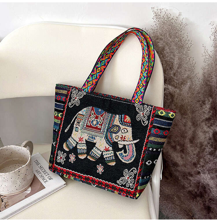 Ethnic style artistic shoulder bag, large capacity linen embroidery handbag, women's