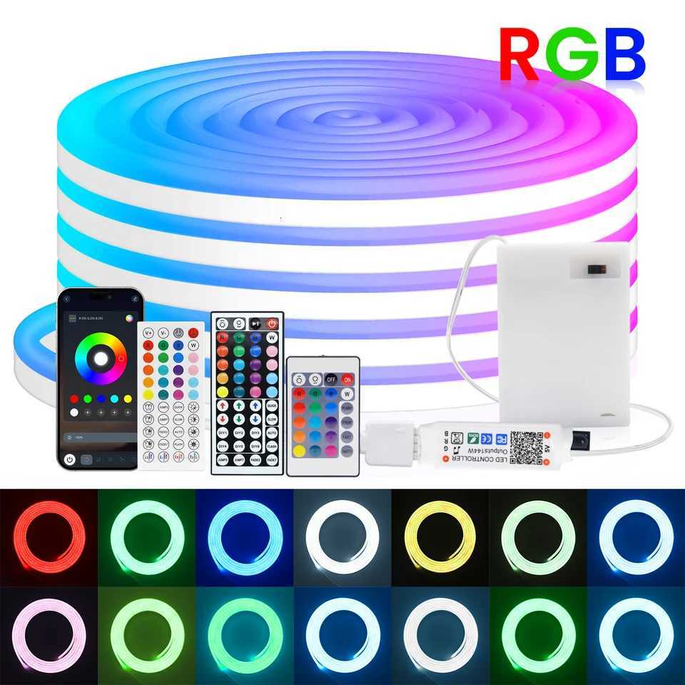 DC5V RGB LED Neon Light AA Battery Powered Bluetooth LED Strip SMD2835 108Leds/m Waterproof Ribbon Tape with Remote Control W251112