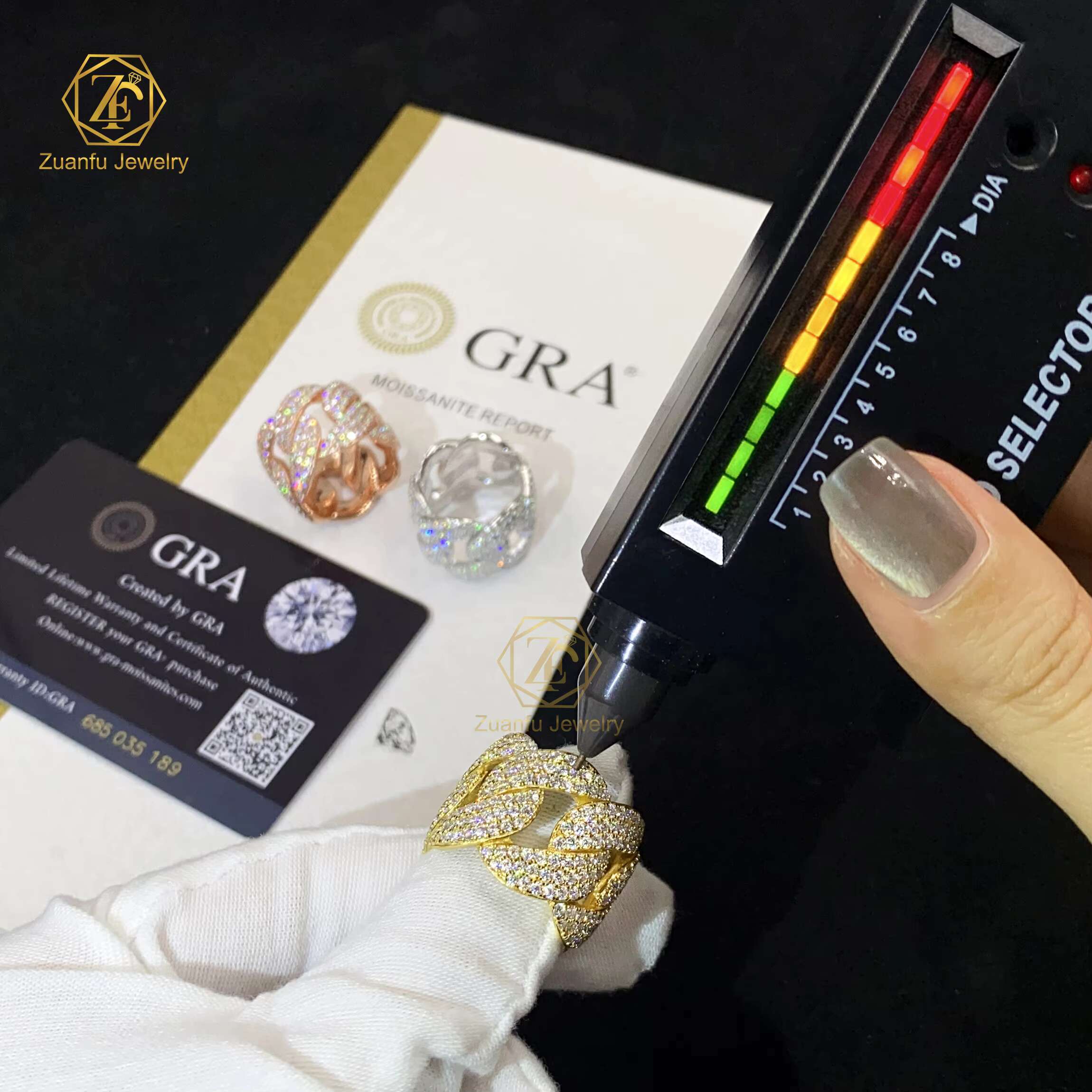 Wholesale Custom Design 925 Sterling Silver Gra Certificate Round Vvs Vvs1 18mm Moissanite Hip-hop Cuban Ring