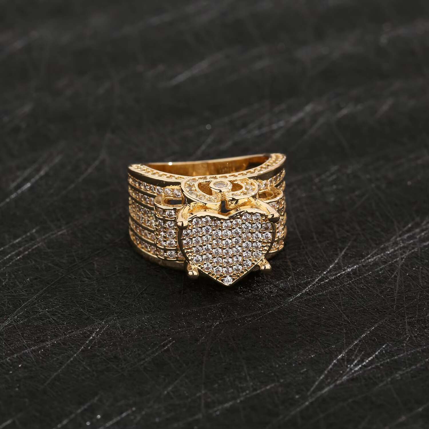 Hip Hop Micro Zirconia Design Love Ring Diamond Retro Trendy Ladies Hip Hop Style Ring