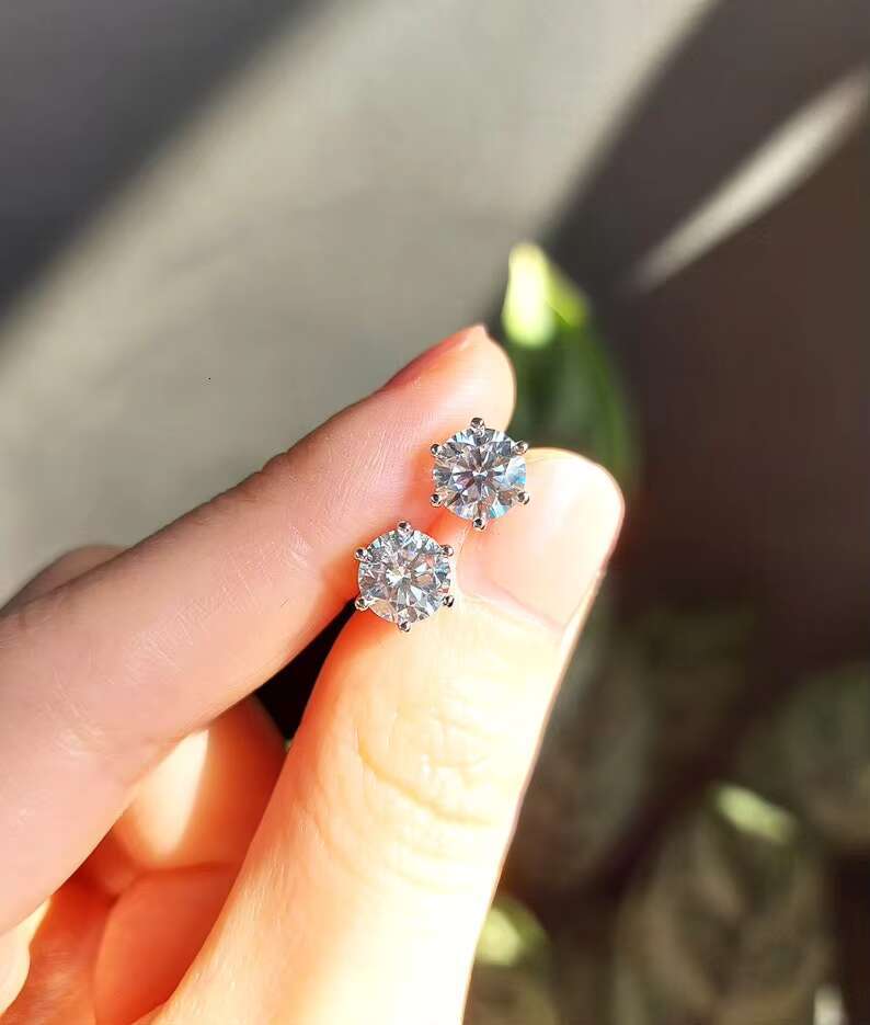 Moissanite Stud Earrings Round Moissanite Earrings 925 Sterling Silver Stud Earrings/ Gift for Her