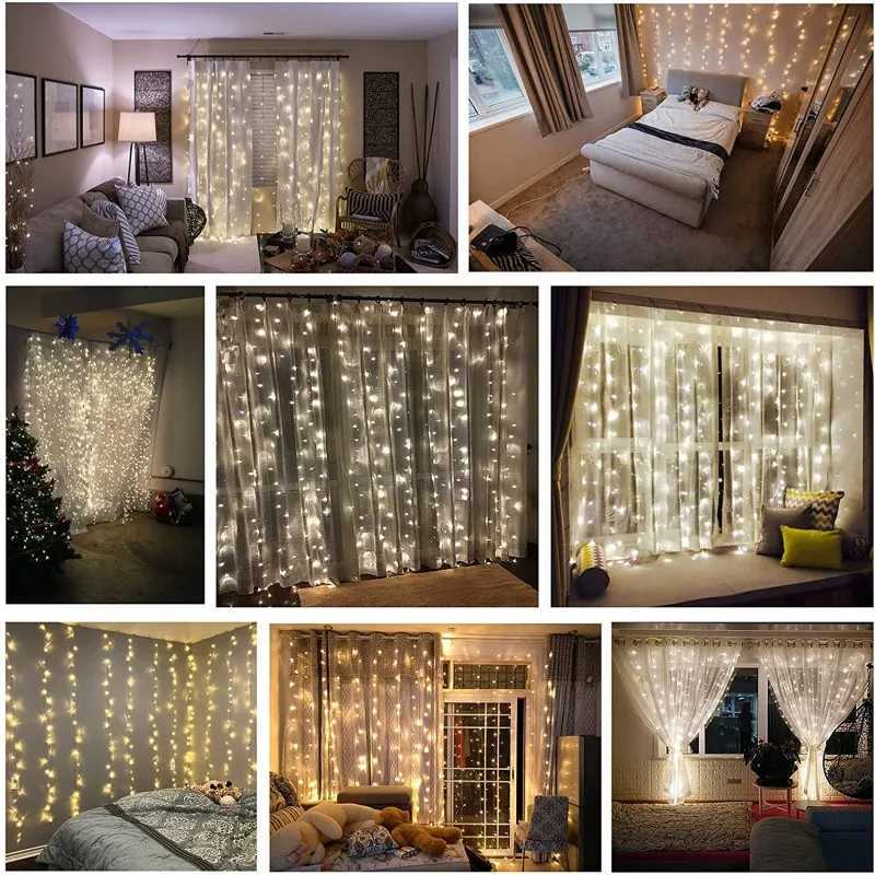 LED Curtain Lights Christmas Decoration 2023 3x3 6x3 9x3 LED Festoon Outdoor String Lights Aesthetic Room Decor New Year Wedding M251113