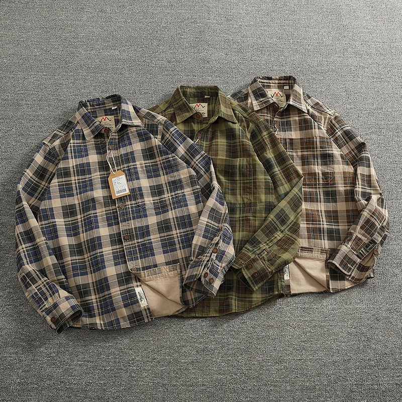 2024 SpringSummer American Retro Woven Plain Cargo Shirt Mens Simple 100 Cotton Washable Single Pocket Thin Jacket 250411