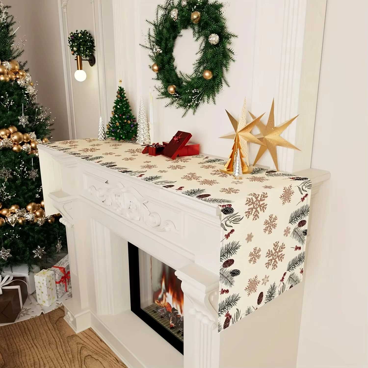 Christmas VIKAMA Scandinavian Style Snowflake Pine Boughs Berries Cotton Linen Table Flag Festive Atmosphere Christmas Table Decoration Y251113