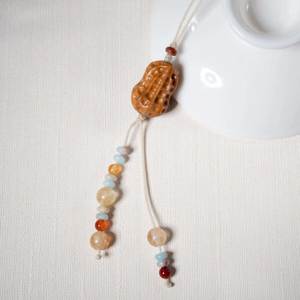 Dunhuang "Lucky Peanuts" Agate & Sandalwood Pendant - Natural Stone Wood Necklace for Good Fortune & Blessings