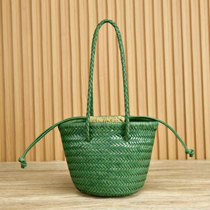 Genuine Leather Vintage Hand Tote Top Quality Women Weave Basket Shopping Bags Travelg Beach Hobos Handbag