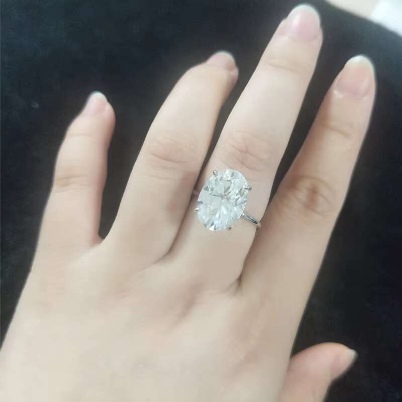 Starsgem Popular Style 9k White Solid Gold Oval Cut Moissanite 10x14mm Center Stone with Hidden halo Moissanite Ring