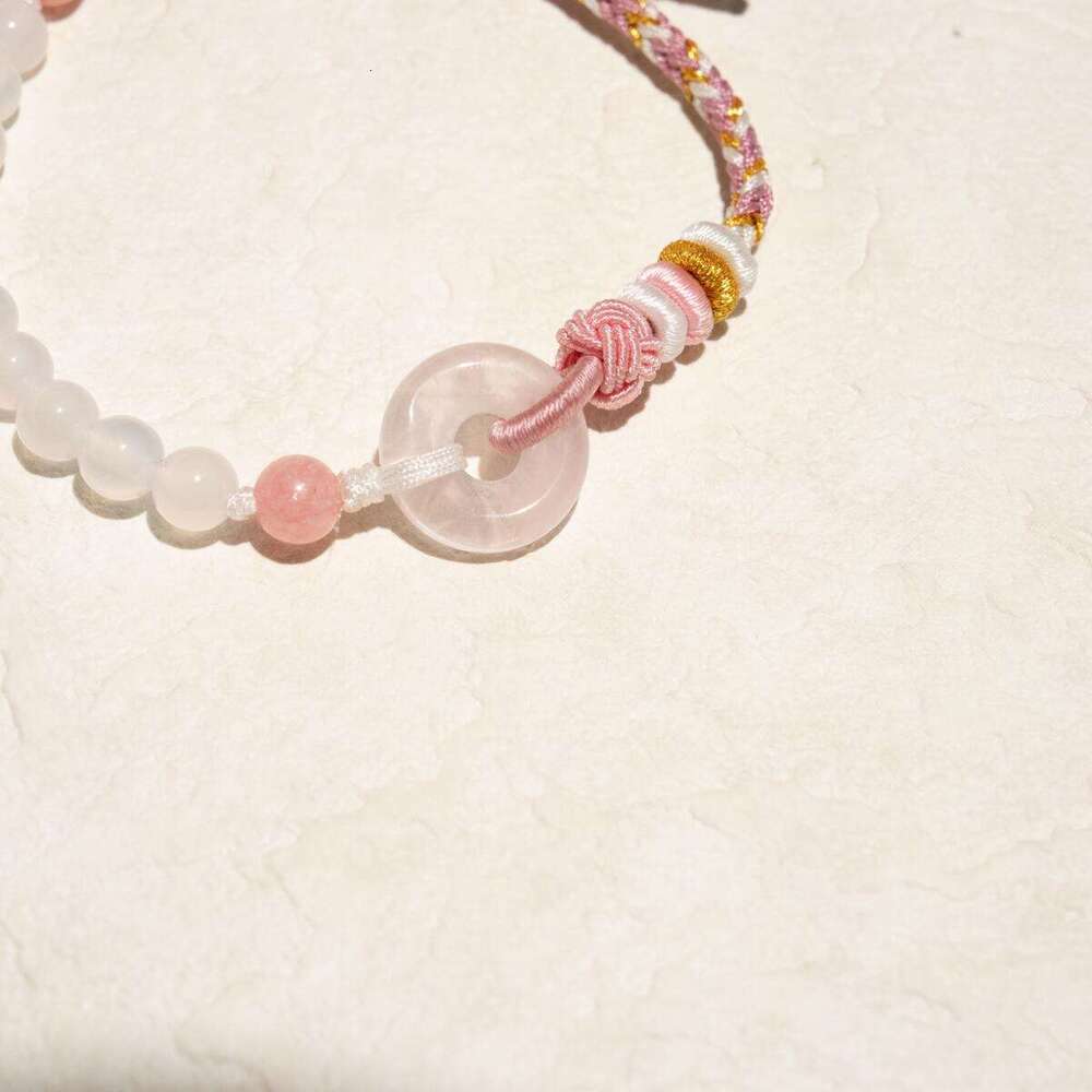 Dunhuang "Blossoming Peach" Rose Quartz Bracelet - Floral Pink Crystal Cord for Gentle Love & Joyful Beginnings, Adjustable