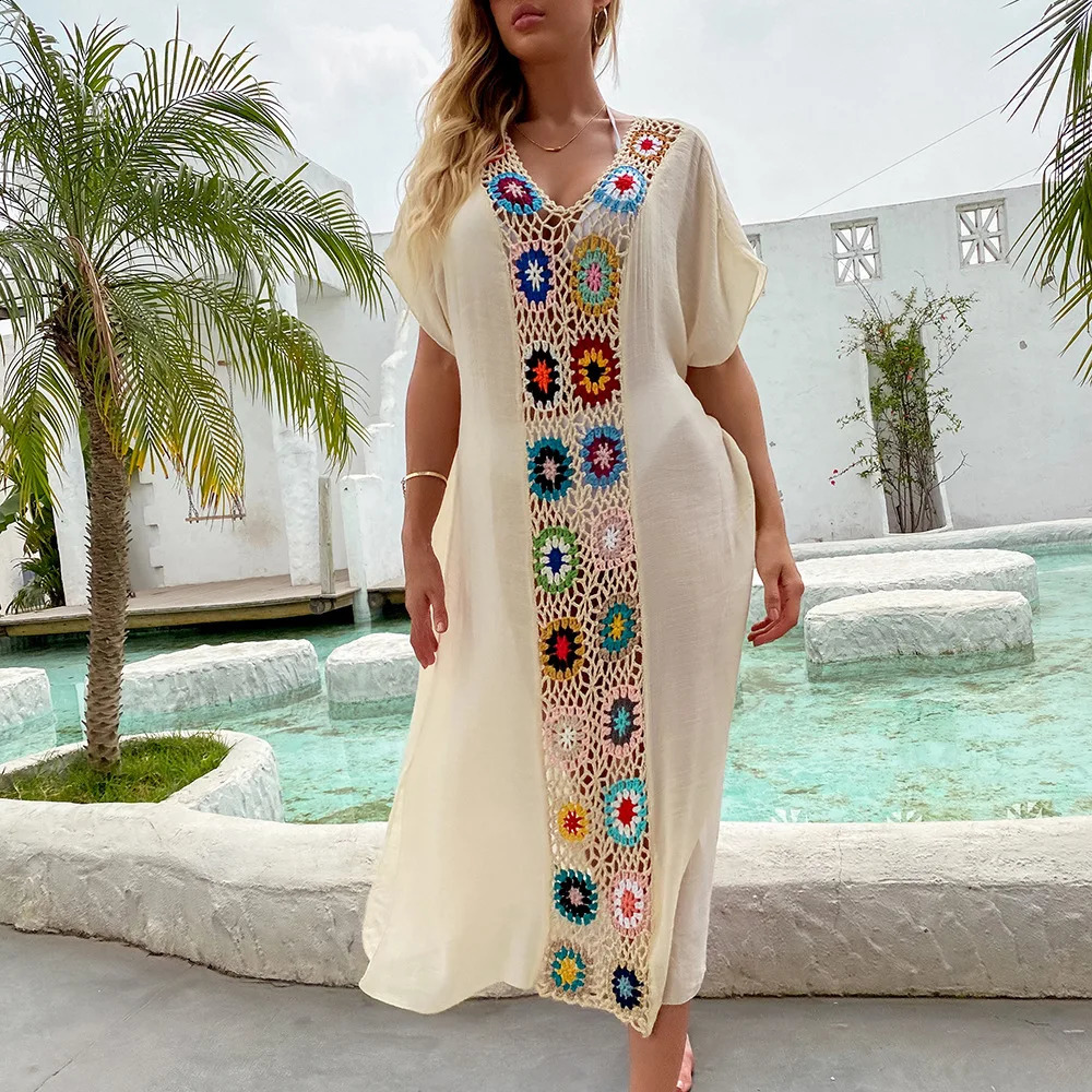 CROCHET BIKINI Women Beach Dress Cover-Ups Swimsuit Beachwear Bathing Suit Swim Cape For Woman Summer Tunic Saida Praia 250409