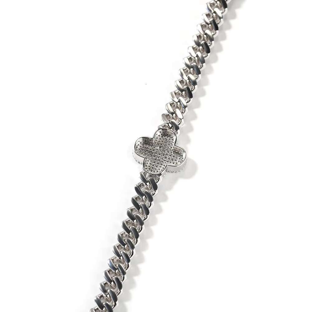 Mens Hip Hop Gold Plated Bling Cuban Bracelet Moissanite Diamond Lucky Clover Bracelet Iced Out Four Leaf Clover Cuban Bracelet